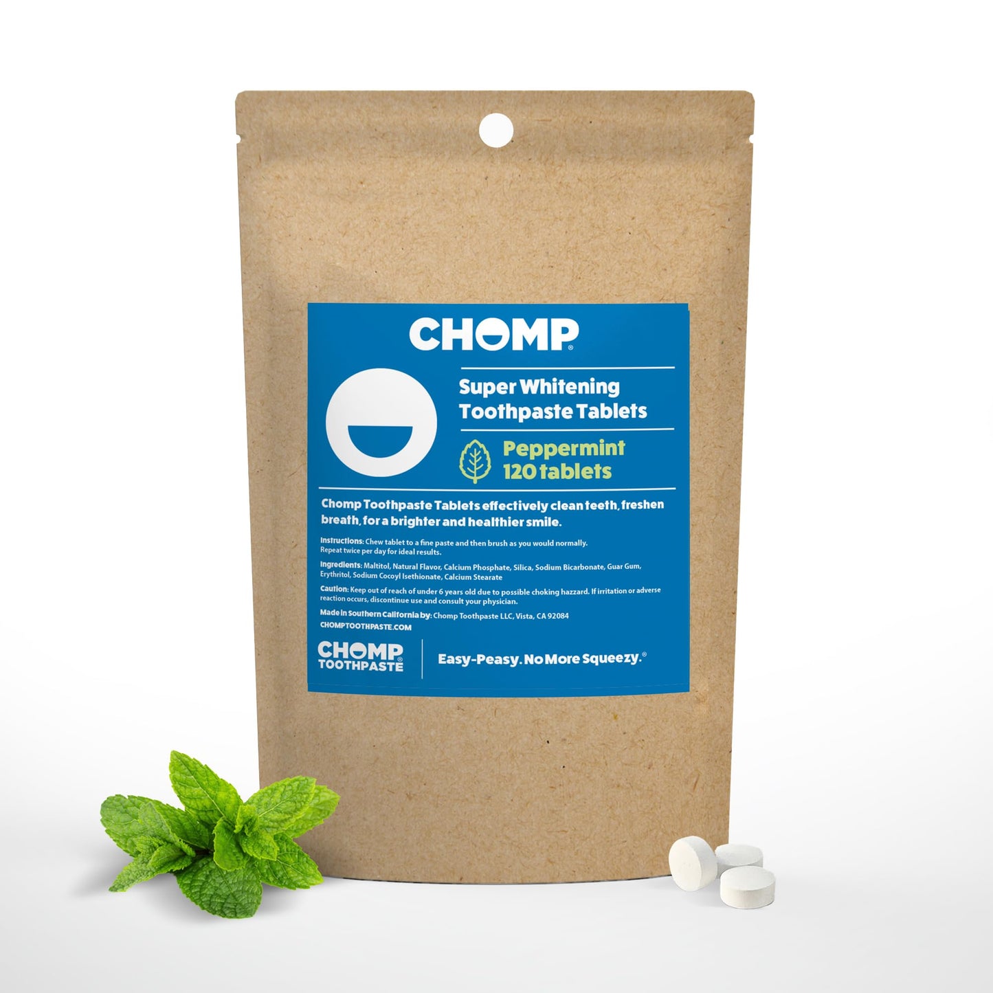 Chomp Super Whitening Peppermnt Toothpaste 120 Tablet Refill