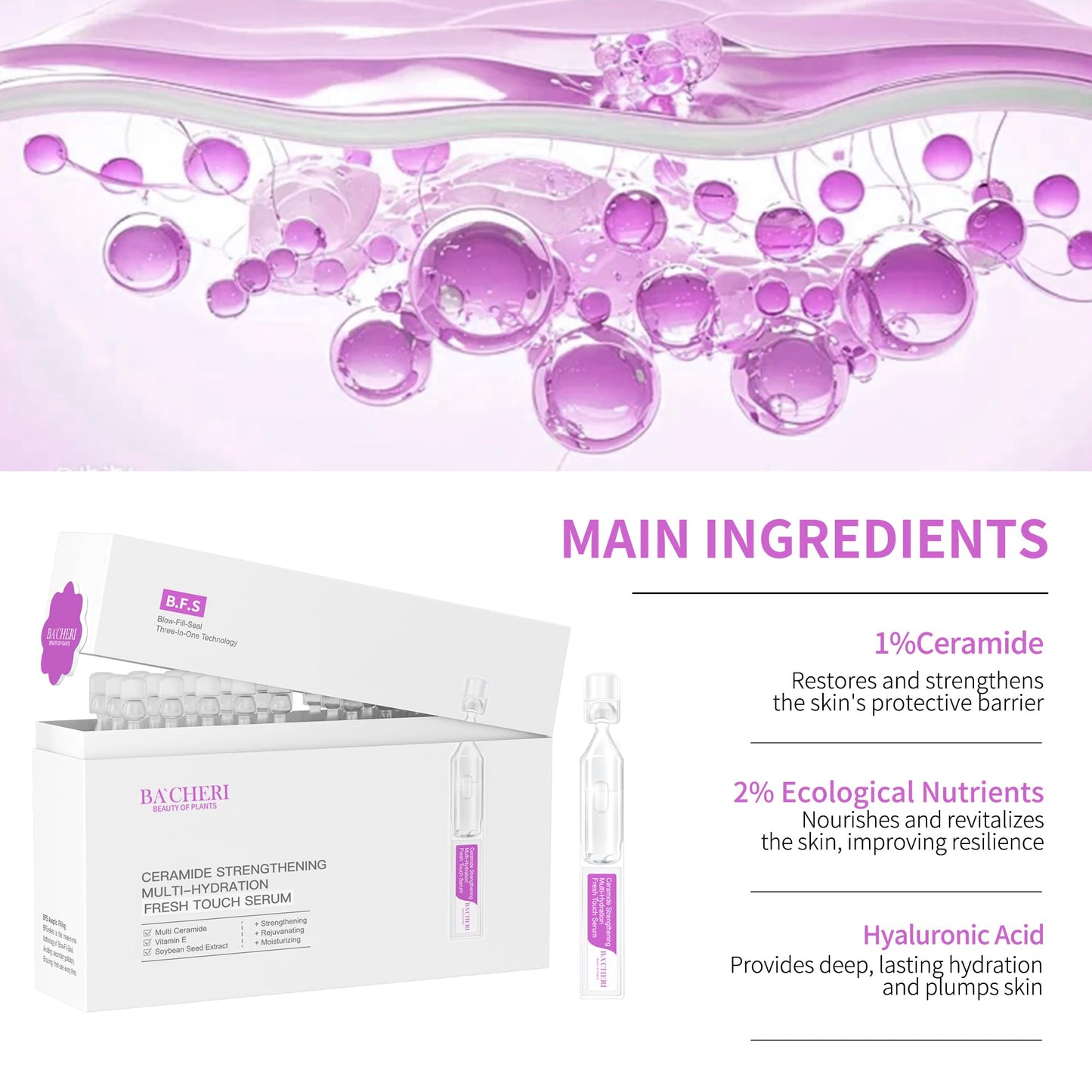 Ceramide Serum for Dry Sensitive Skin – Triple Ceramide Complex with Hyaluronic Acid, Hydrates & Repairs Skin Barrier, Soothes Redness & Irritation, 1.8ml x 30 Ampoules