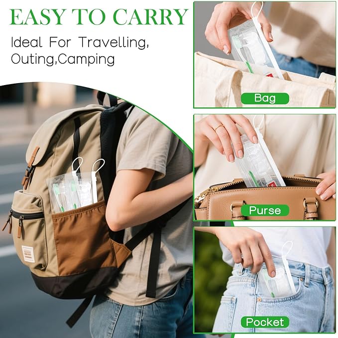 100 Set Disposable Toothbrushes with Toothpaste,5-in-1 Personal Care Travel Toiletries Sets Bulk Toothbrushes with Toothpaste and Floss,Comb,Cover Toothbrush Kit for Homeless,Hotel,Charity