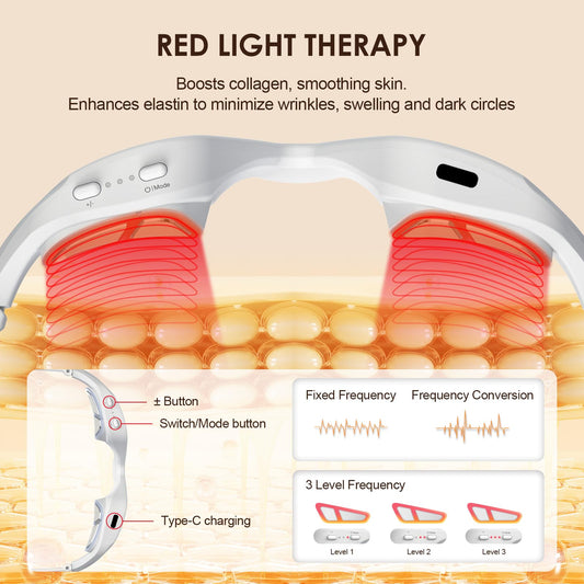 Red Light Therapy Eye Device, Red Light Eye Mask with Massager – Anti-Aging Under-Eye Treatment for Dark Circles, Puffiness, Bags, Wrinkles & Fine Lines