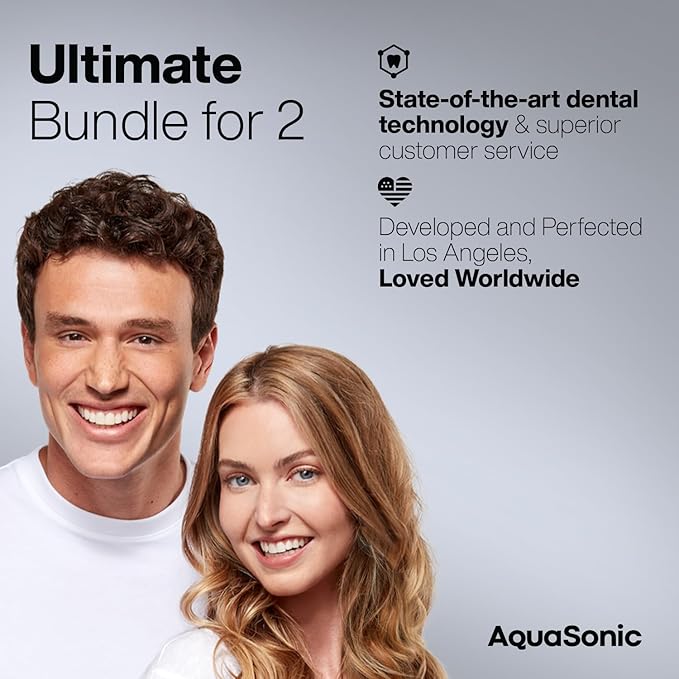 Aquasonic Duo - Dual Handle Ultra Whitening 40,000 VPM Wireless Charging Electric ToothBrushes - 3 Modes with Smart Timers - 10 Dupont Brush Heads & 2 Travel Cases Included