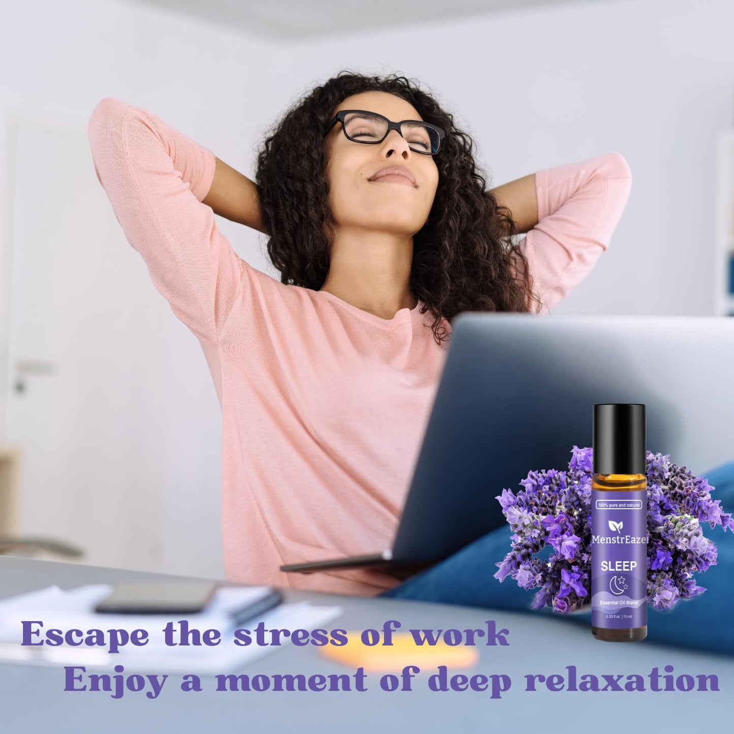 Natural Sleep Essential Oil Roll On, 100% Natural Deep Relaxation Blend with Lavender, Chamomile, Sweet Orange Aromatherapy Oils, 10ml
