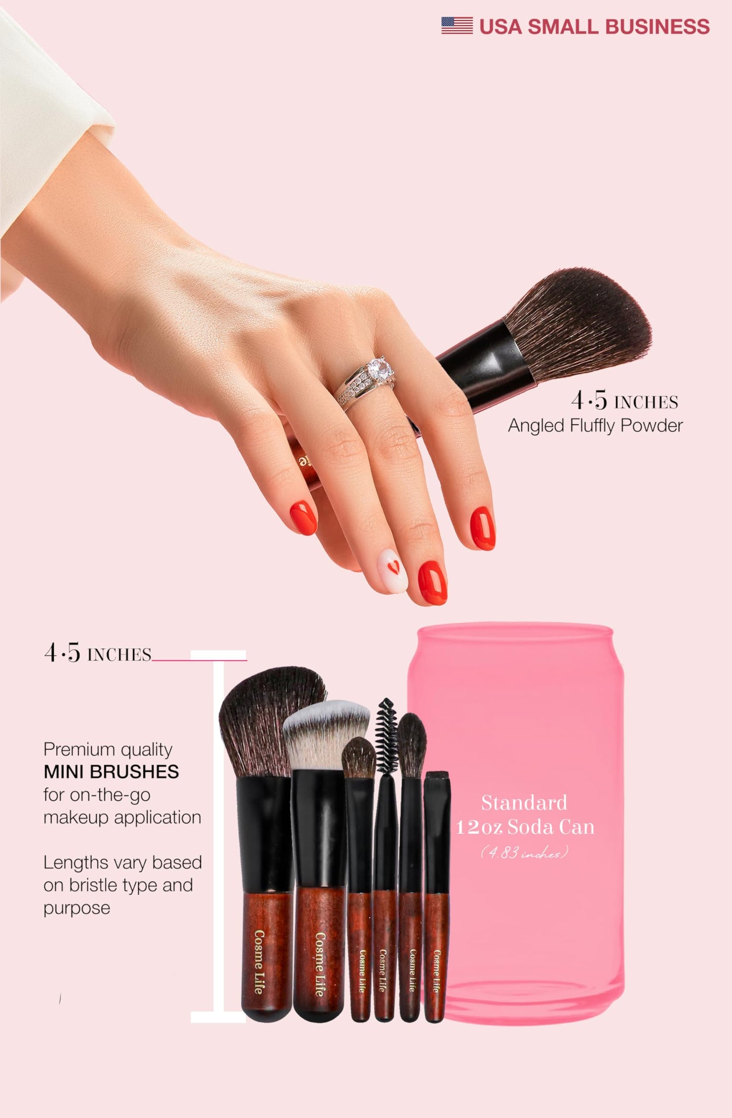 Cosme 9 FLAWLESS FACE MINI TRAVEL Makeup Brush Set: Foundation, Eyeshadow, Blush, Contour, Powder Mini Makeup Brush Set & Case. Synthetic & Natural Hair Makeup Brushes with Compact Short Handles