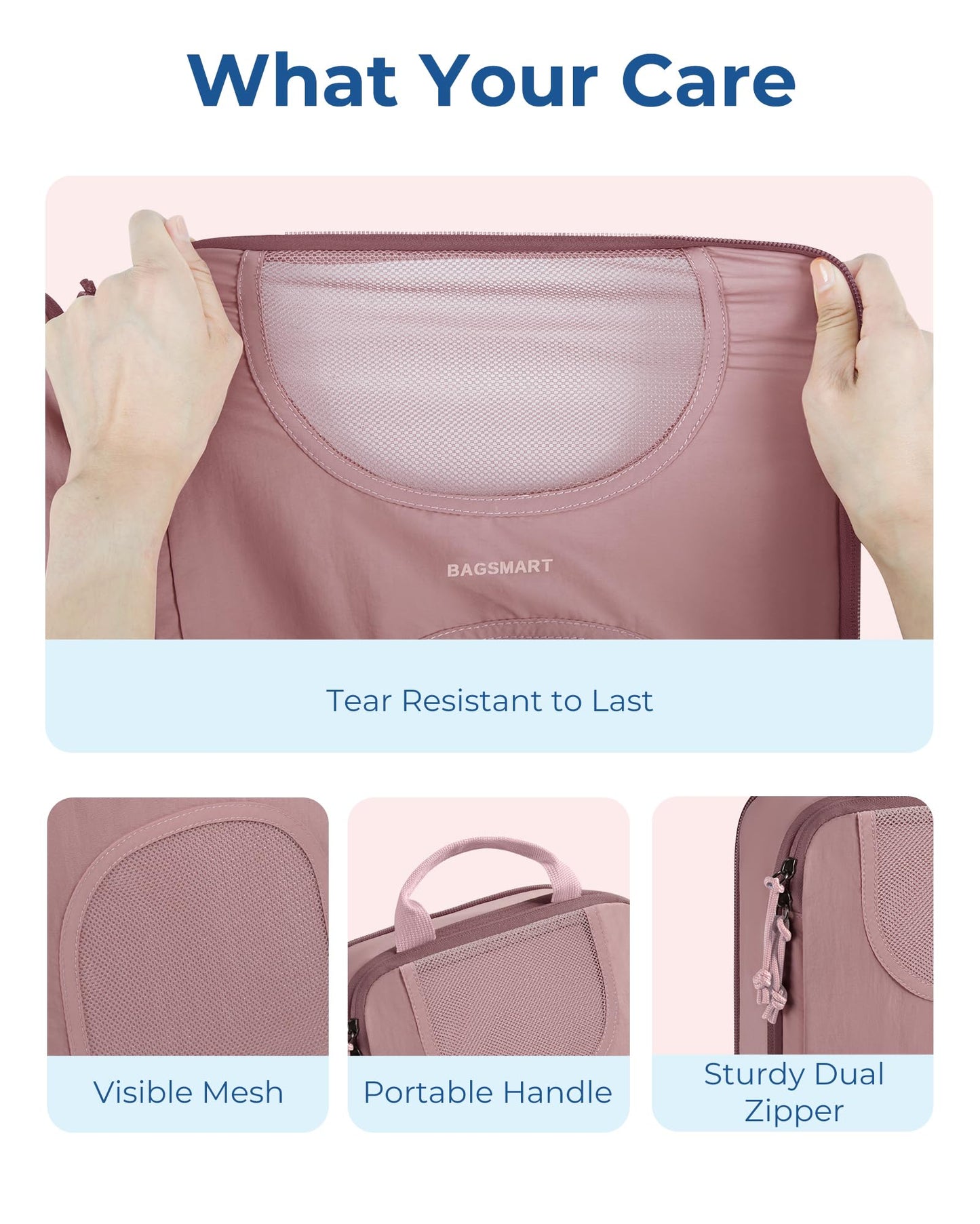 BAGSMART Compression Packing Cubes for Travel, 6 Set Packing Cubes for Suitcases, Lightweight Suitcases Organizers Bag Set & Compression Cubes, Travel Essentials Packing Organizers Dusty Pink