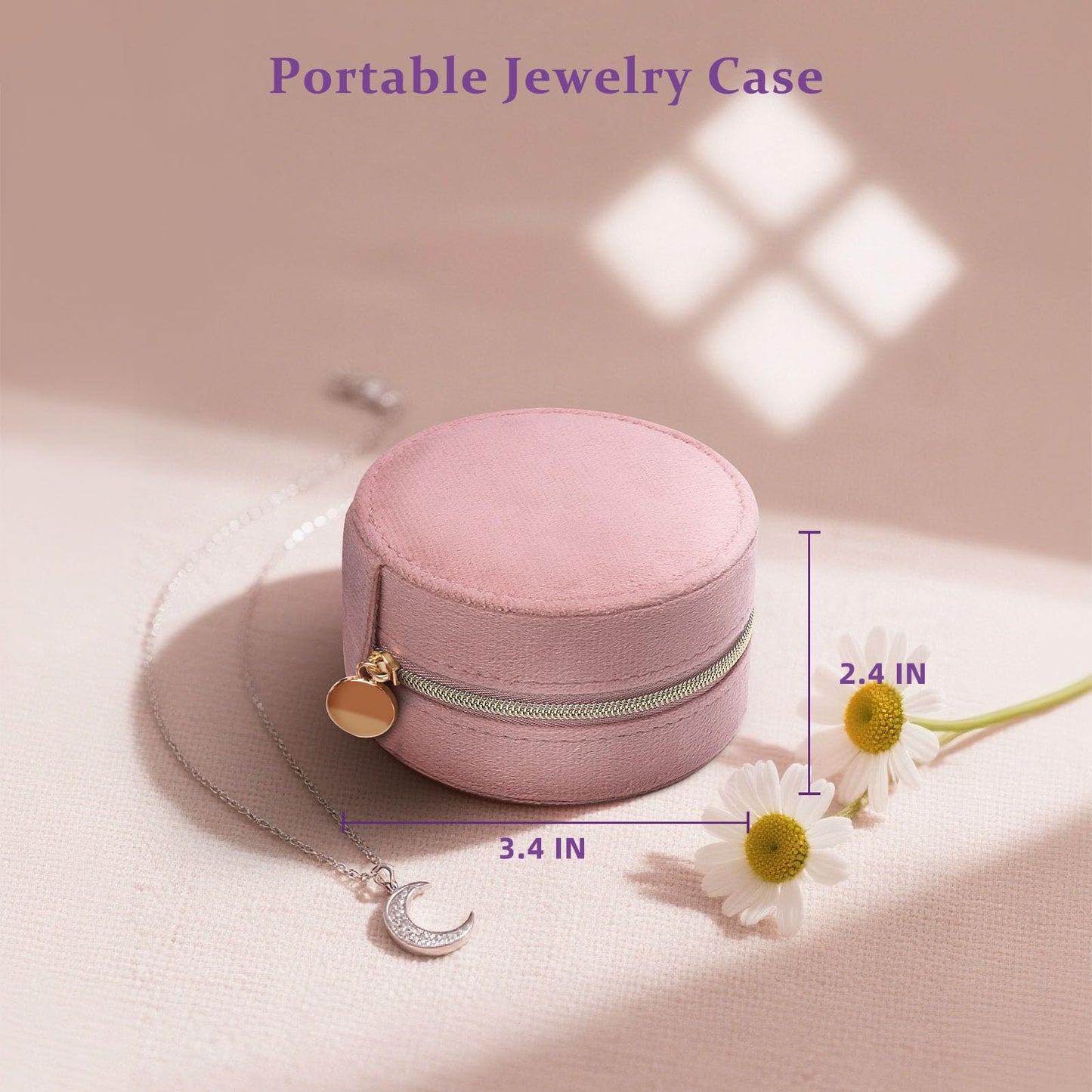 CONBOLA Travel Jewelry Case Small Jewelry Box for Women Girls,Round Velvet Mini Jewelry Travel Organizer,Portable Jewelry Box for Rings Earrings Necklaces Bracelets.(Pink,Small)