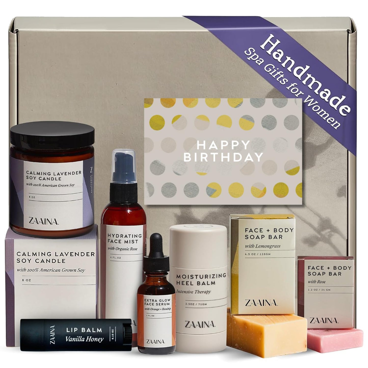 Birthday Gift Set for Women - Handmade in USA, Bath and Body Gift Set for Her, Relaxing Spa Kit Package, Self Care Gift Basket for Mom, Wife Friend Sister, Pampering Home Spa Kit for Woman by ZAAINA