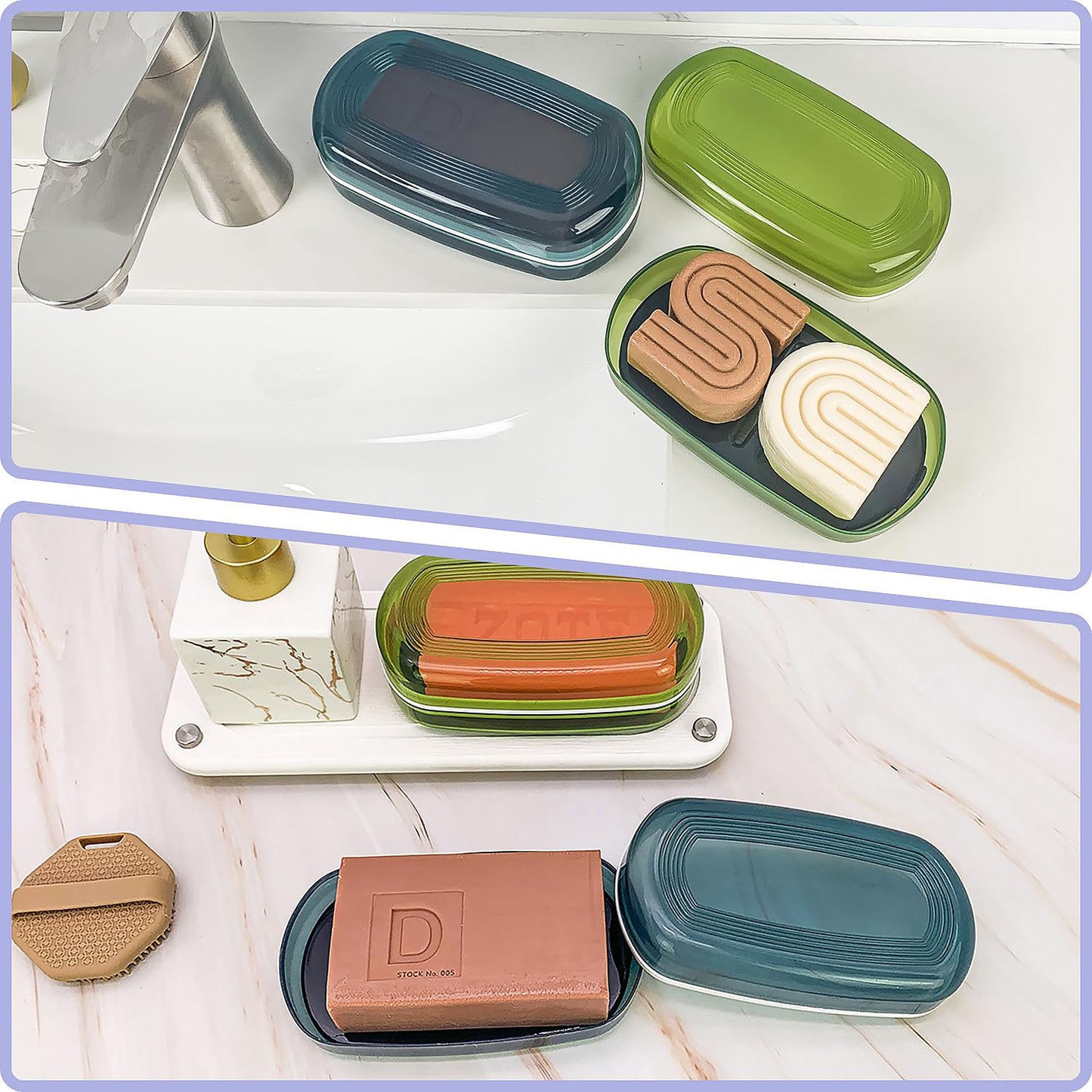 AIDIMMING Shampoo & Conditioner Bar Holder, Large Plastic Travel Soap Case, Portable Bar Soap Dish with Lid, Clear Soap Bar Box (Max, Blue)