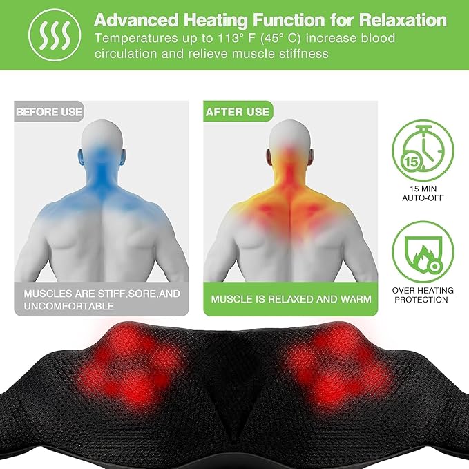 cotsoco Neck Massager, Shiatsu Neck and Back Massager with Heat for Pain Relief, Deep Tissue 3D Kneading Massage Pillow, Relaxation Gifts for Men and Women, Gifts for Dad, Elderly,Wife(Teal)