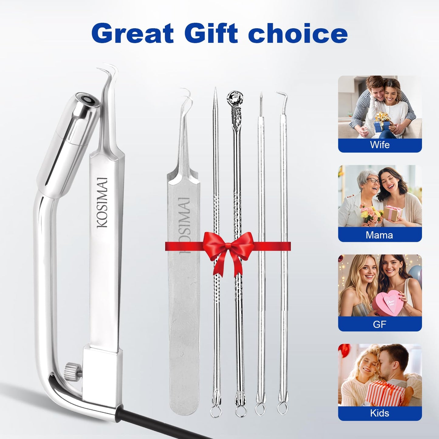 Kosimai Black Head Remover for Face Tool Professional Pimple Popper HD Camera,30 Times Magnification 1080P, (Silver)