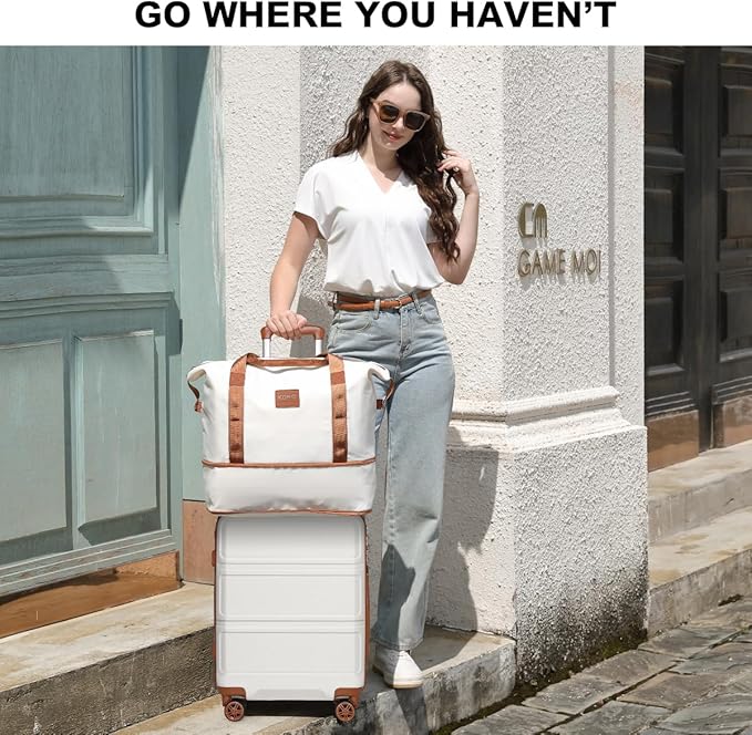 Kono Luggage Set 4 Piece Carry On Hardside Luggage with TSA Lock Spinner Wheels Carry On Suitcase Cream White