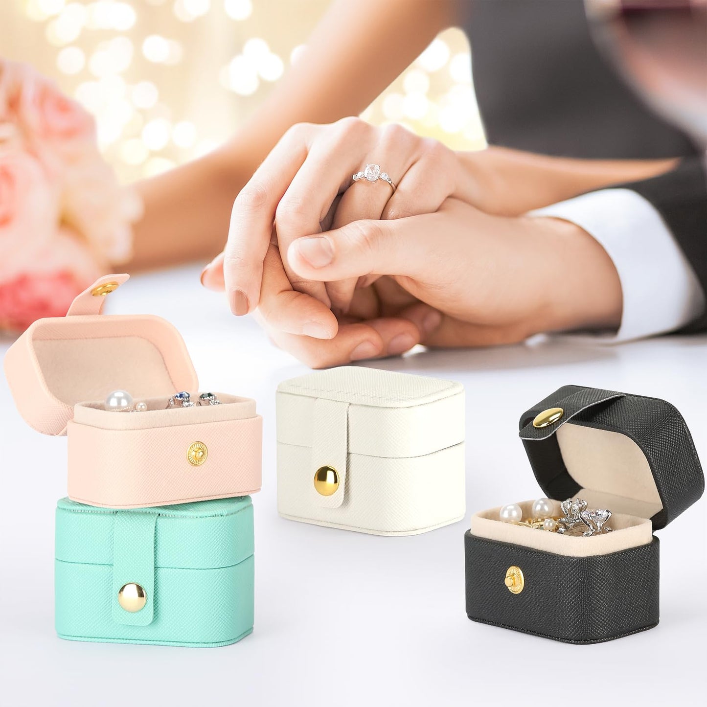 KUKUVR Small Travel Jewelry Box For Ring Stud Earring, Mini Jewelry Ring Holder for Multiple Rings, Portable Jewelry Storage Organizer Case (Blue)