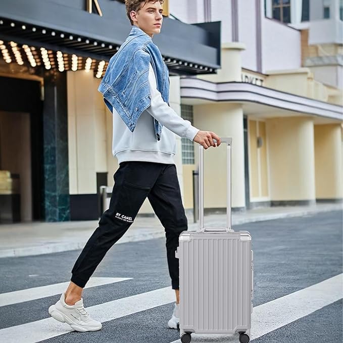 AnyZip Luggage PC+ABS Aluminum Frame Zipperless Checked Luggage Hard Shell Suitcase with TSA Lock Double Spinner Wheels 24 Inch Silver