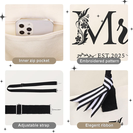 HOMIEE 3PCS Bride Canvas Tote Bag, Wedding Gifts for Bridal Shower Bachelorette Party Engagement Honeymoon Miss to Mrs (Mrs 2025)