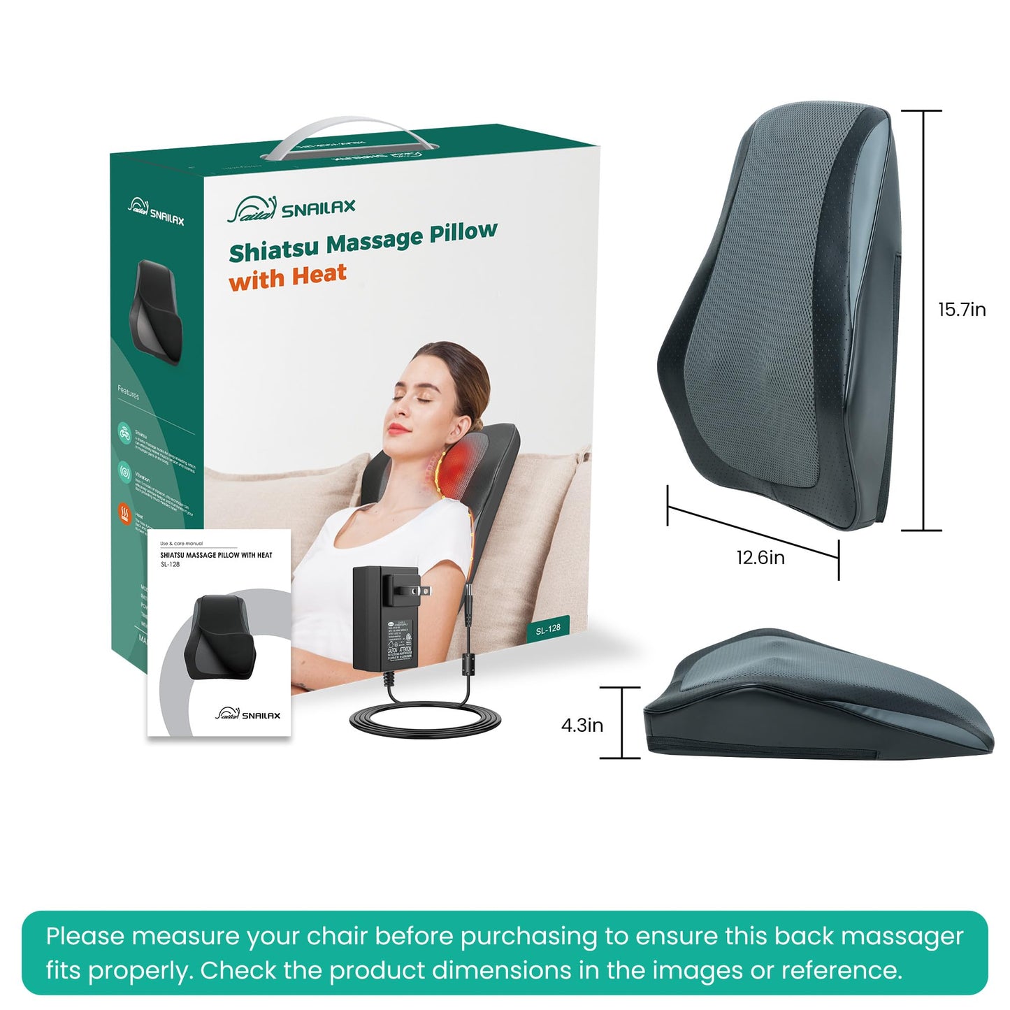 Snailax Back Massager for Back Pain Deep Tissue, Shiatsu Lower Back Neck Massager with Heat, 3D Kneading Massage Pillow for Neck Shoulder Legs, Gifts for Mom, Dad, Women