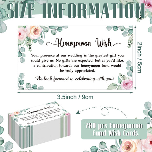 Motiskyy 200 Set Honeymoon Fund Wish Cards 3.5" x 2" No Gifts Request Wedding Invitation Insert Honeymoon Wish Cards