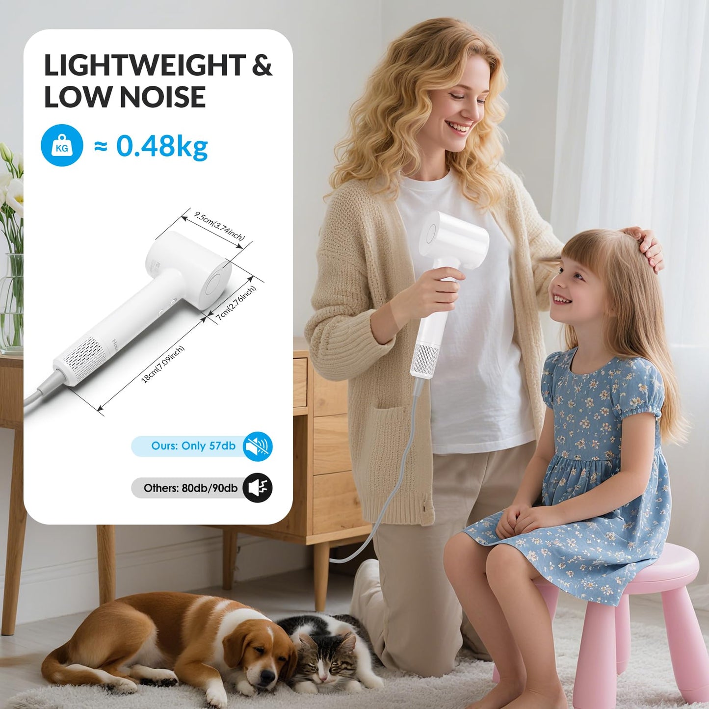 Hair Dryer - Ionic Blow Dryer with Diffuser,112000RPM High Speed Brushless Low Noise Hairdryer, Lightweight/Compact/Mini Design,110V Use for Home/Travel, Suitable for All Hair Types Women, Men