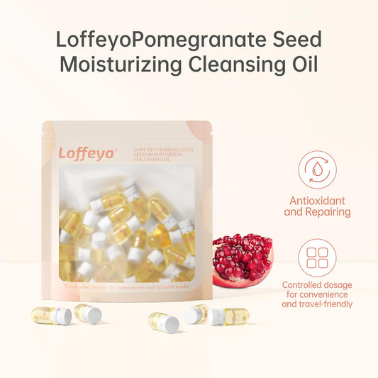 Loffeyo 20PCS Travel Cleansing Oil Makeup Remover, Individually Mini Size Packaged Units, Moisturizing Pomegranate Seed, Travel Essential