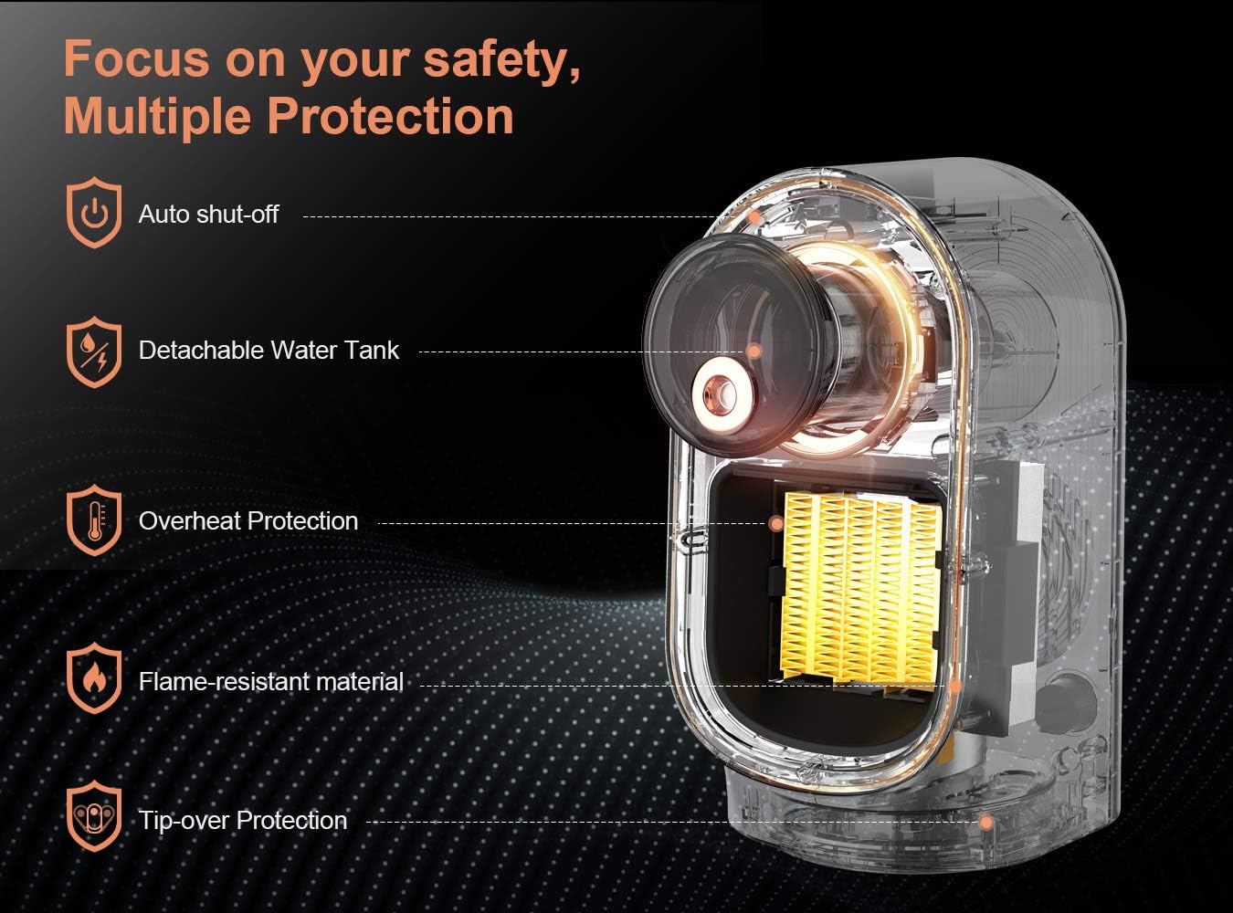 Black+Decker Portable Electric Heater with Humidifier Function, Fast Heating with Widespread Oscillation, Multi-protection, for Office Desk Bedroom Indoor Use