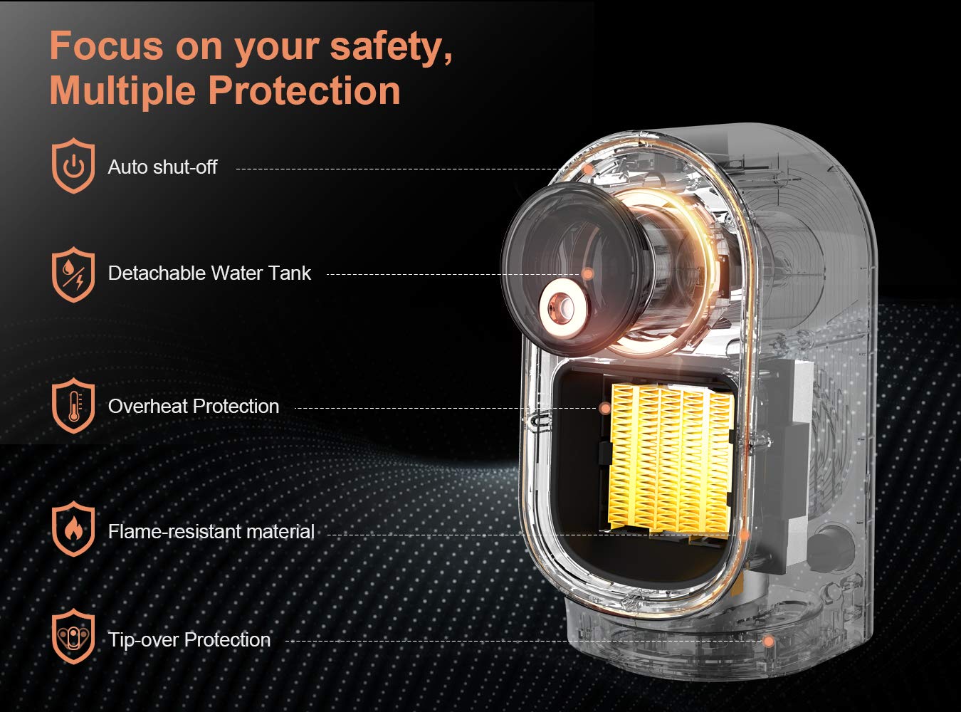 Black+Decker Portable Electric Heater with Humidifier Function, Fast Heating with Widespread Oscillation, Multi-protection, for Office Desk Bedroom Indoor Use