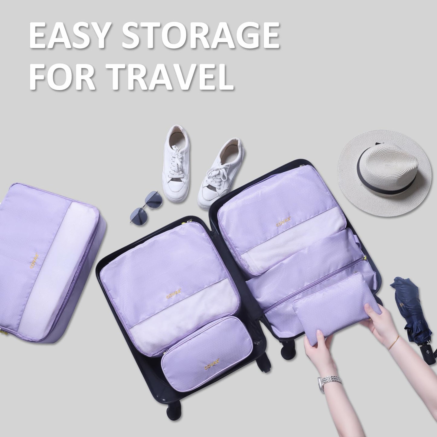 COVAX Packing Cubes for Suitcases, 5 Set Travel Luggage Organizer Bags and Storage Packing Cubes for Women Men, Purple