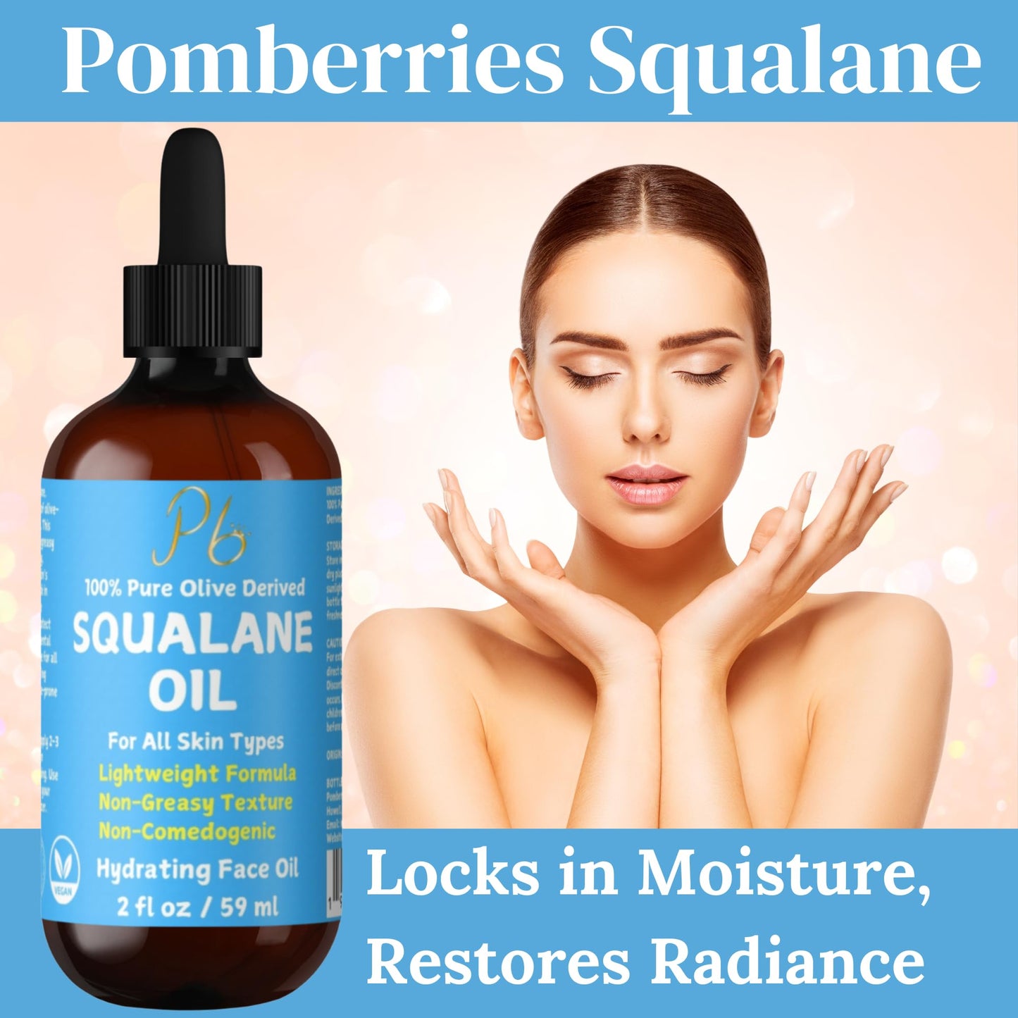 Squalane Oil – 100% Plant-Derived, Lightweight & Fast-Absorbing Squalane Face Oil for Anti-Aging, Dry Skin, Hair & Body | Non-Greasy, Non-Comedogenic Moisturizer | 2 fl oz