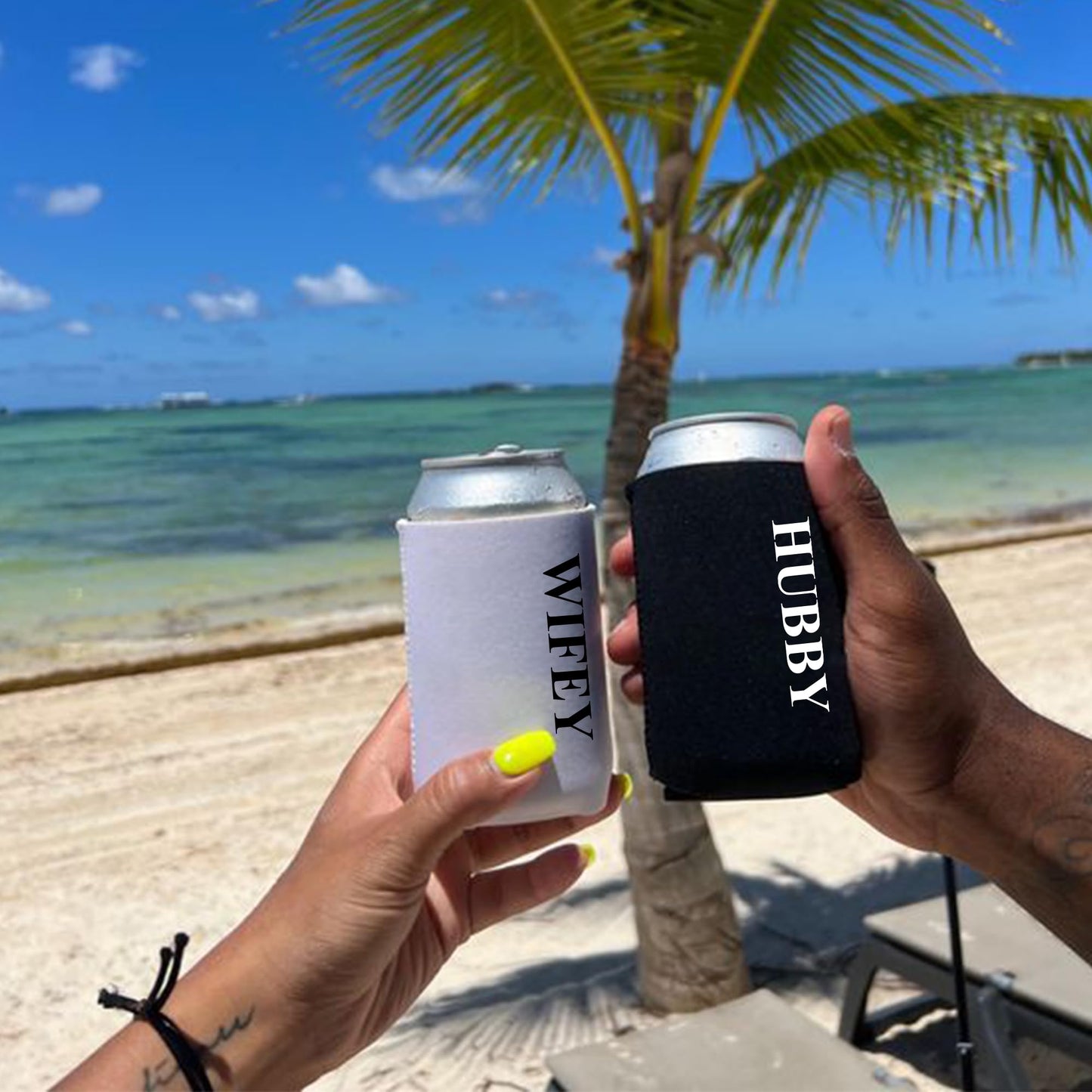 GroomBrideGifts Honeymoon Essentials Gifts - Hubby and Wifye Novelty Can Cooler|Wedding Engagement Gifts for Couples