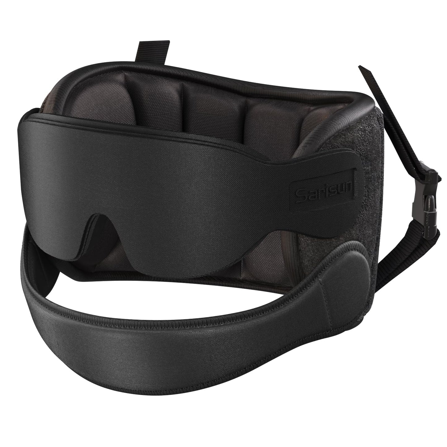 SARISUN Airplane Pillow Combo with Chin Strap, Travel Pillows for Airplanes with Sleep Eye Mask, Plane Pillow for Long Flights, Car Road Trip, 360° Headrest, Stop Bobblehead, Black