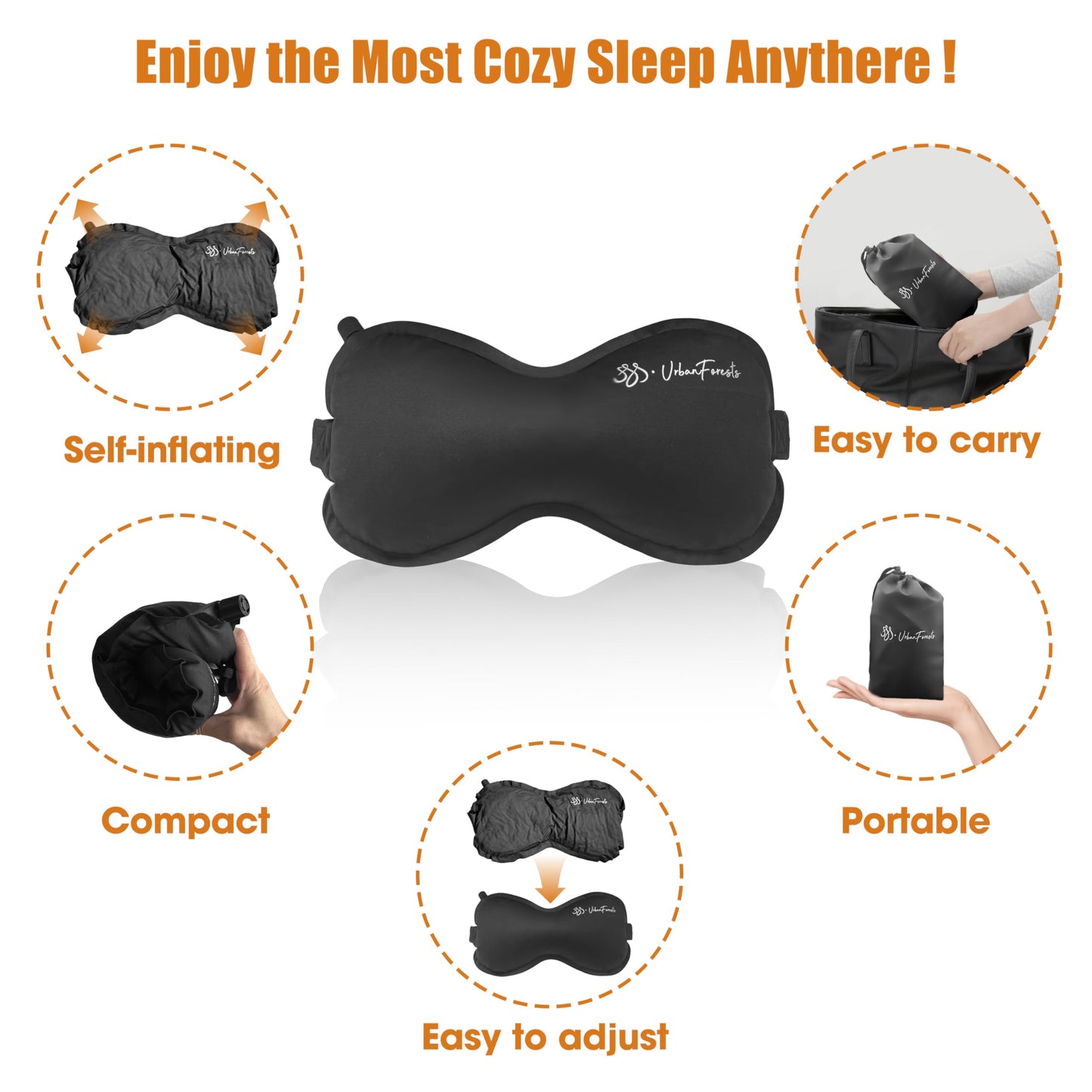 SSS·UrbanForests Inflatable Lumbar Pillow for Travel, Lumbar Support Self-Inflating for Car, Neck Pillow Inflatable Lumbar Support Travel Lumbar Pillow for car (Black)