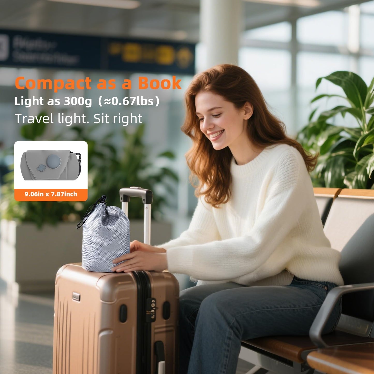 Nufuriri Inflatable Back Support Pillow for Travel – Foldable Travel Back Pillow for Airplane, Office, Car, Home – Adjustable Belt & Hand-Press Inflation, Compact & Lightweight