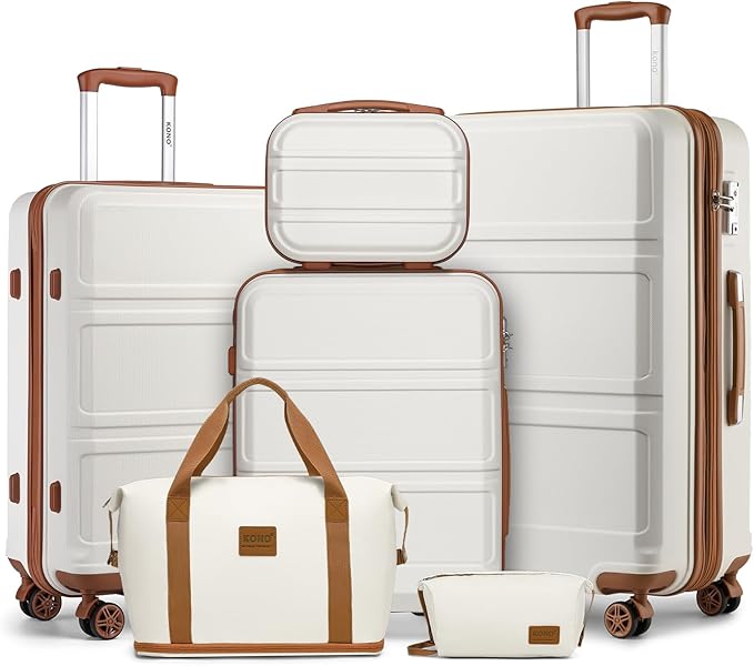 Kono Suitcase Set 3 Piece Luggage Set Expandable(only 28") Carry On Hardside Luggage with TSA Lock Spinner Wheels (Cream White, 6 piece set)