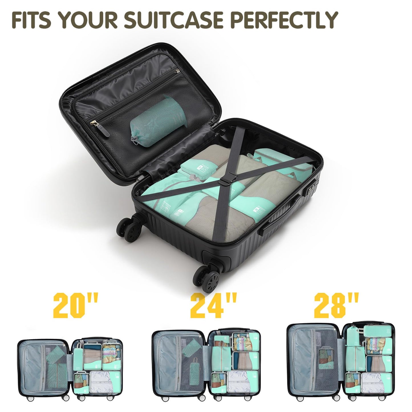 HWAEYEM Compression Packing Cubes 8 Set, Dual Zipper Compression Packing Cubes for Travel, See-Through Mesh Packing Bags for Suitcases, packing cubes with shoe bag