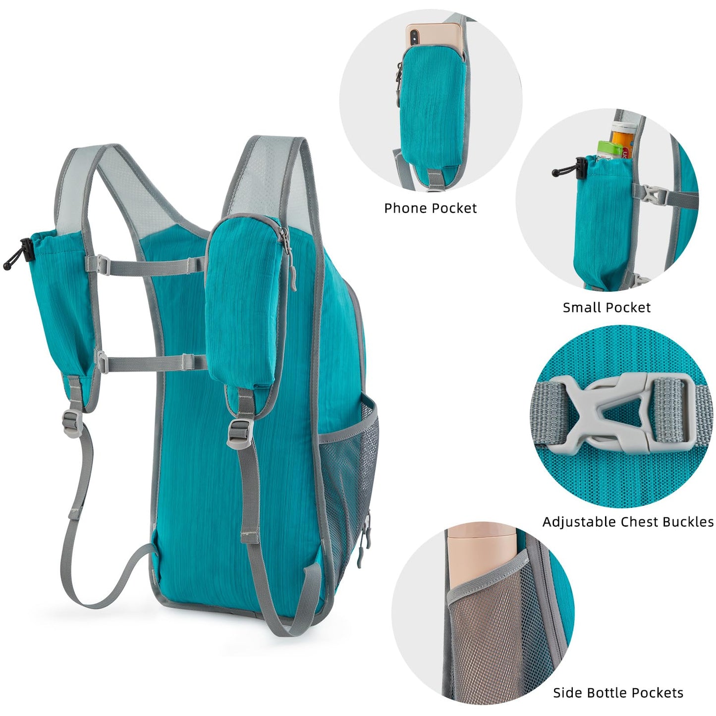 G4Free 15L Hiking Daypack Lightweight Travel Backpack Packable Outdoor Casual Foldable Shoulder Bag (Peacock Blue)