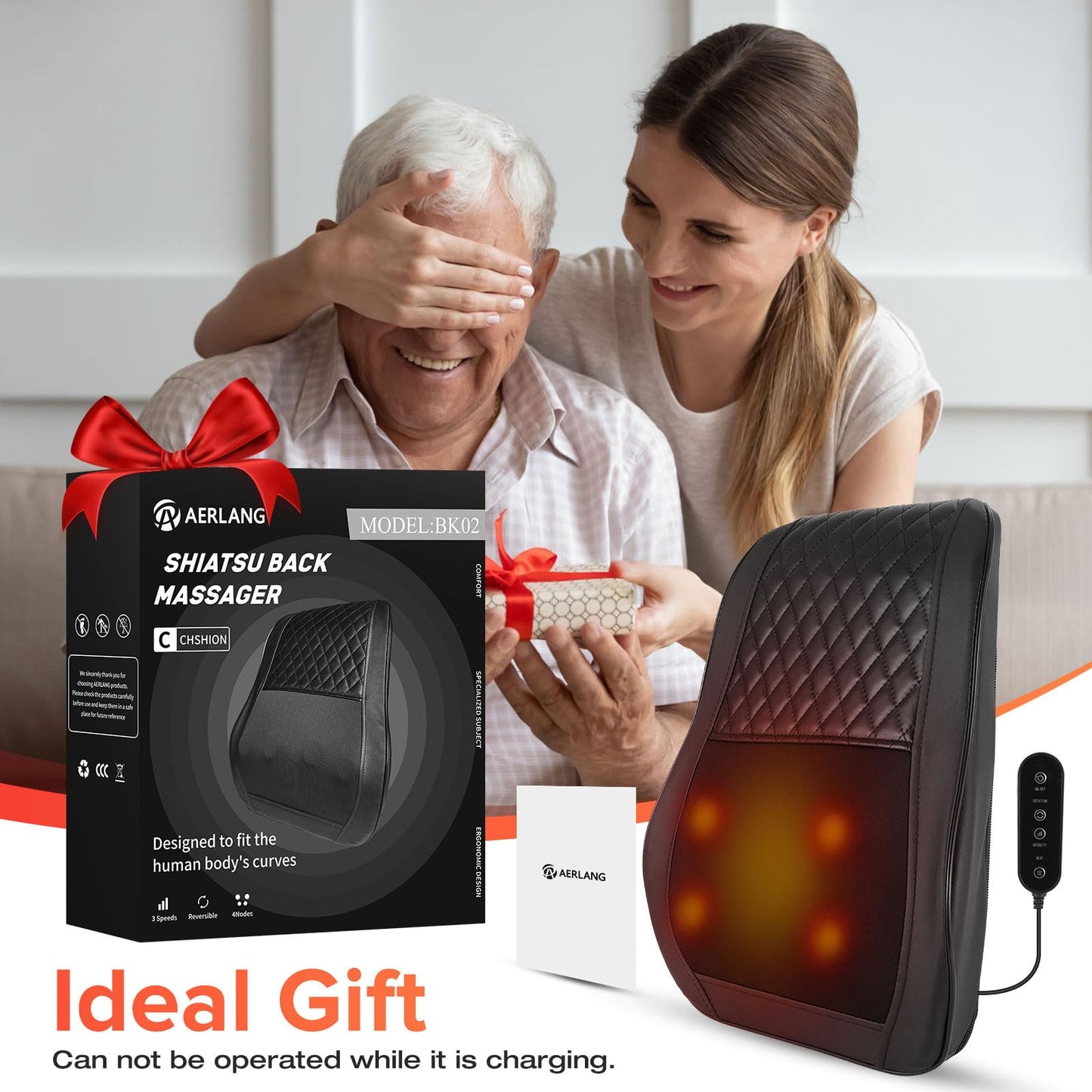 Fathers Day Gift Ideas Cordless Neck and Back Massager with Heat, Deep Tissue Shiatsu Neck Massager for Pain Relief, Massage Pillow for Back, Lower Back Massage, Birthday Gifts for Woman Man Dad