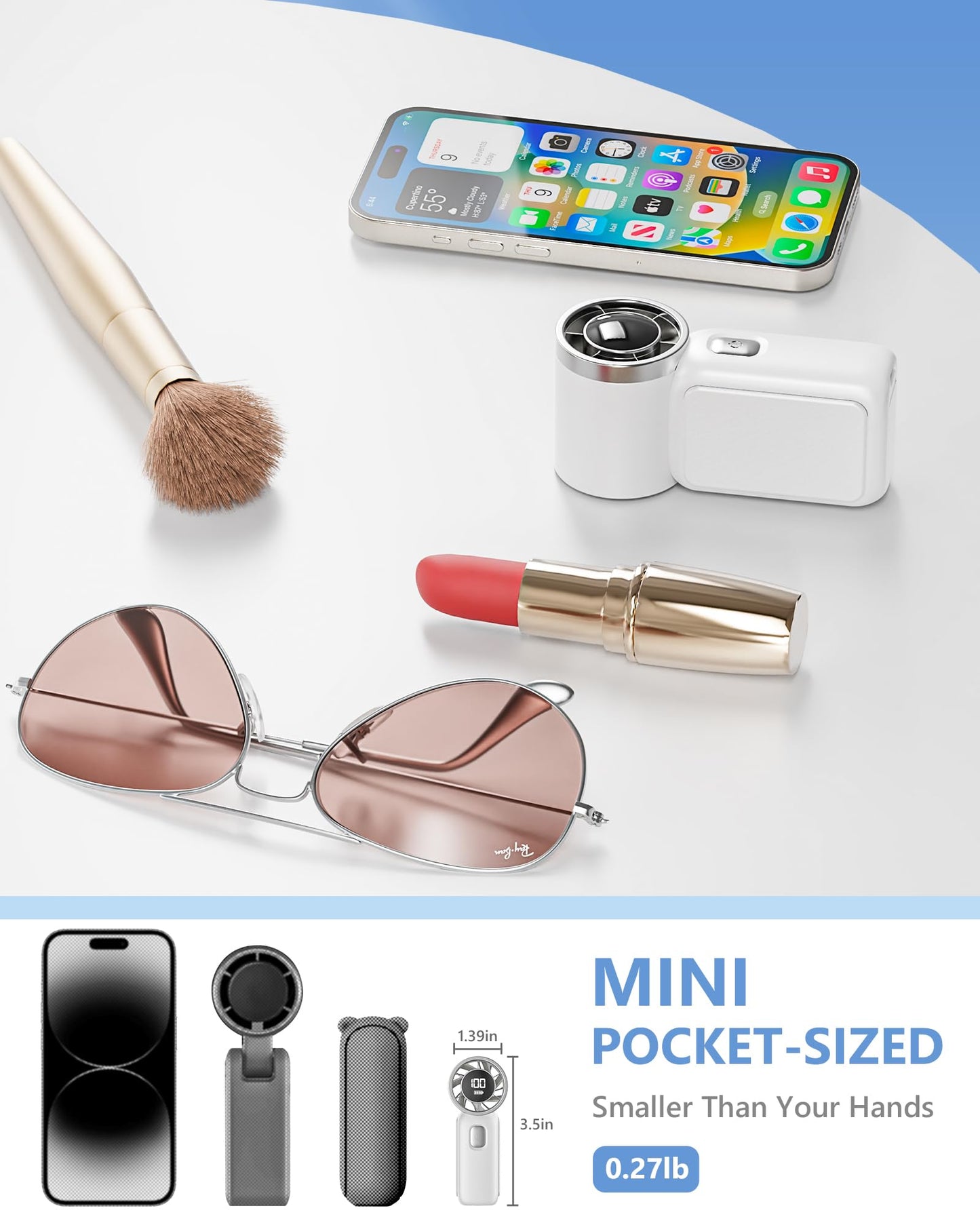 AGEYOU Portable Handheld Mini Fan, 6 Gear Wind, Hand Small Travel Personal Held Fans, Rechargeable Turbo Fan, Gifts for Women Men, for Camping Vacation Outdoor (white)