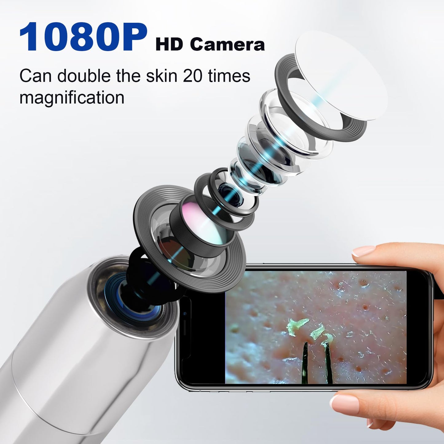 Kosimai Black Head Remover for Face Tool Professional Pimple Popper HD Camera,30 Times Magnification 1080P, (Silver)