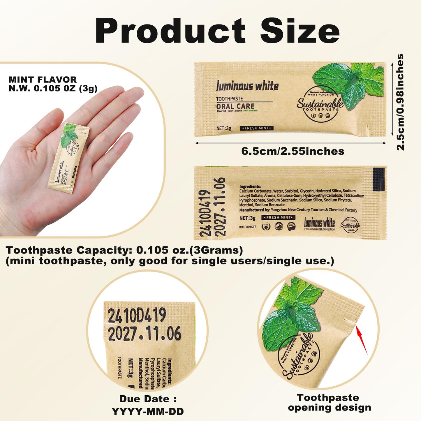 HAIFOTRVA 50 Pack Too Small Bulk Travel Size Toothpaste,0.105 oz Extra Small Toothpaste Travel Size Bulk Mint Mini Disposable Toothpaste for Hotel,Guests,Homeless,Charity(Only Good for Single Use)