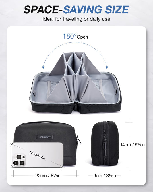 BAGSMART Electronics Organizer Pouch, Travel Tech Organizer Bag for Travel Essentials, Cord Organizer Bag as Travel Accessories for Men Women, Portable Charger Organizer with Handle, Black