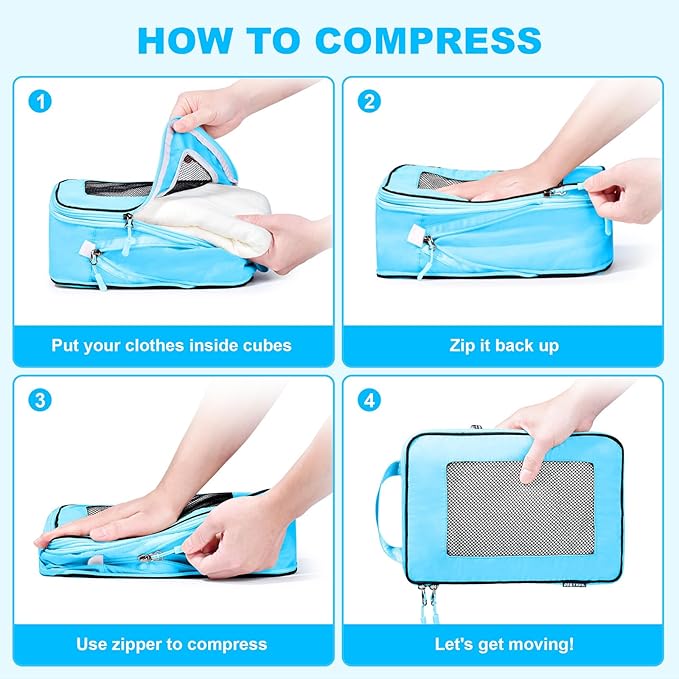 7 Set Compression Packing Cubes Packing Organizer for Travel,Travel Accessories for Carry on Luggage Suitcase Backpack Expandable Organizers