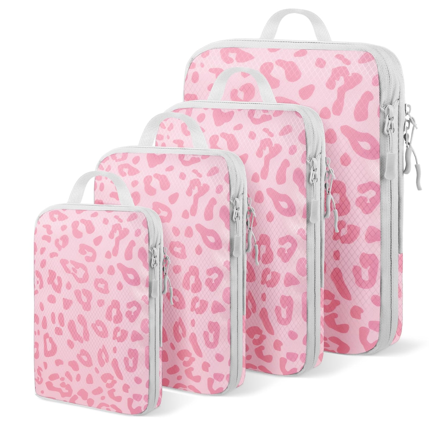 Lemoobolsa 4 Set Compression Packing Cubes For Travel Bags Organizer For Luggage Suitcase Organizer, Compression Bags For Travel Accessories Luggage Storage Set (4 Pcs, Pink Leoparda)