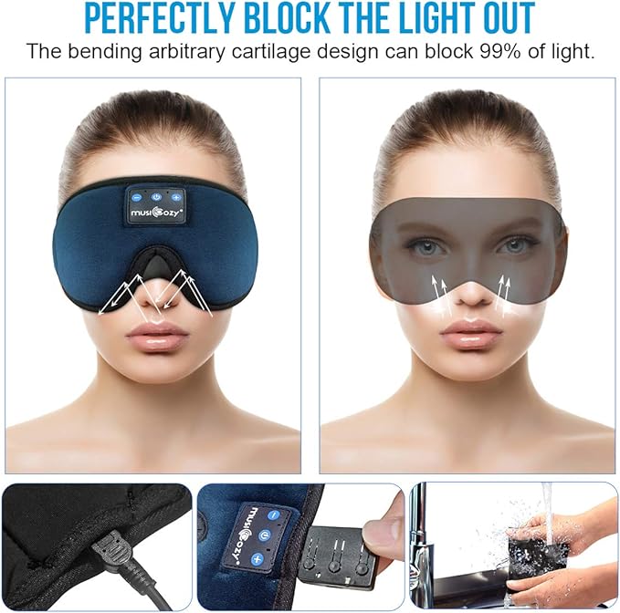 MUSICOZY Sleep Headphones, Bluetooth 5.4 Sleep Mask Headband Headphones Sleeping Eye Mask, Wireless Music Earbuds Earphones with HD Ultra-Thin Stereo Speakers for Side Sleepers Men Women