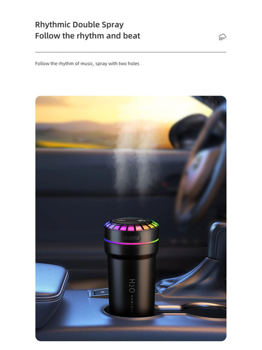 Mini Humidifier Car Diffuser Music Humidifier with Sound Sensor, Dynamic Colorful Light & Mist Adjustment, 300ml Capacity, Cool Mist, USB Powered. Perfect for Bedroom, Office & Car