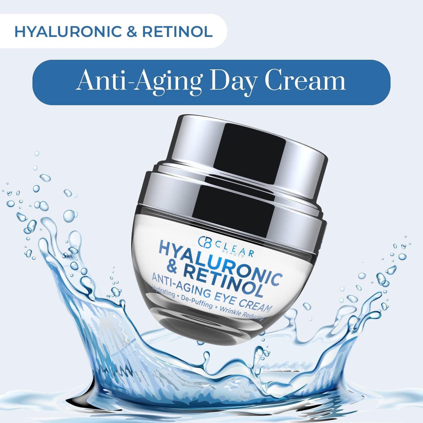 Clear Beauty Hyaluronic Acid & Retinol Eye Cream - Hydrating, Anti-Aging & Reduces Dark Circles & Puffiness - Dermatologist Tested, Cruelty-Free Korean Skin Care for All Skin Types - 1.01 Fl. Oz