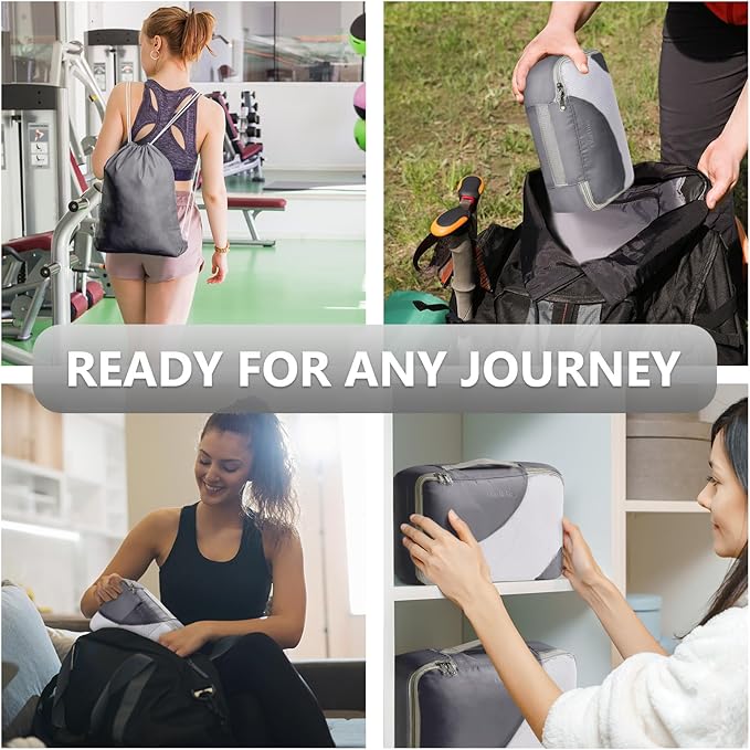 8 Set Packing Cubes for Travel, Gifts for Men,Anti-Tearing Suitcase Organizer for Luggage with Shoe & Hanging Toiletry Bag, OlarHike Vacation Accessories for Cruise, Travel Essentials for Men, Grey