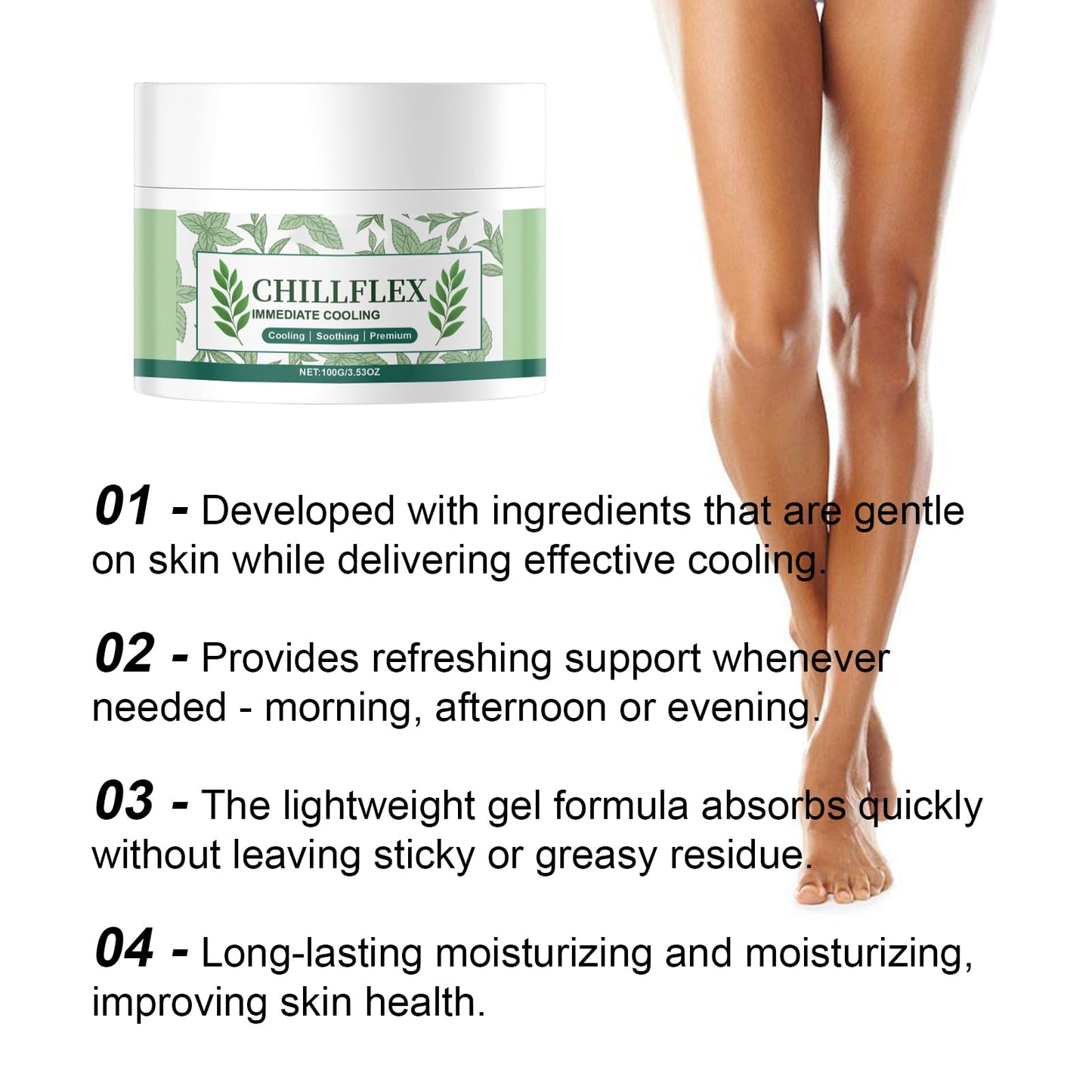 Chillflex Instant Cooling Relief Cream,Soothing Cooling Gel for Skin, Non-Greasy Formula, Perfect For After Sun Care & Daily Refreshment (2 Packs)