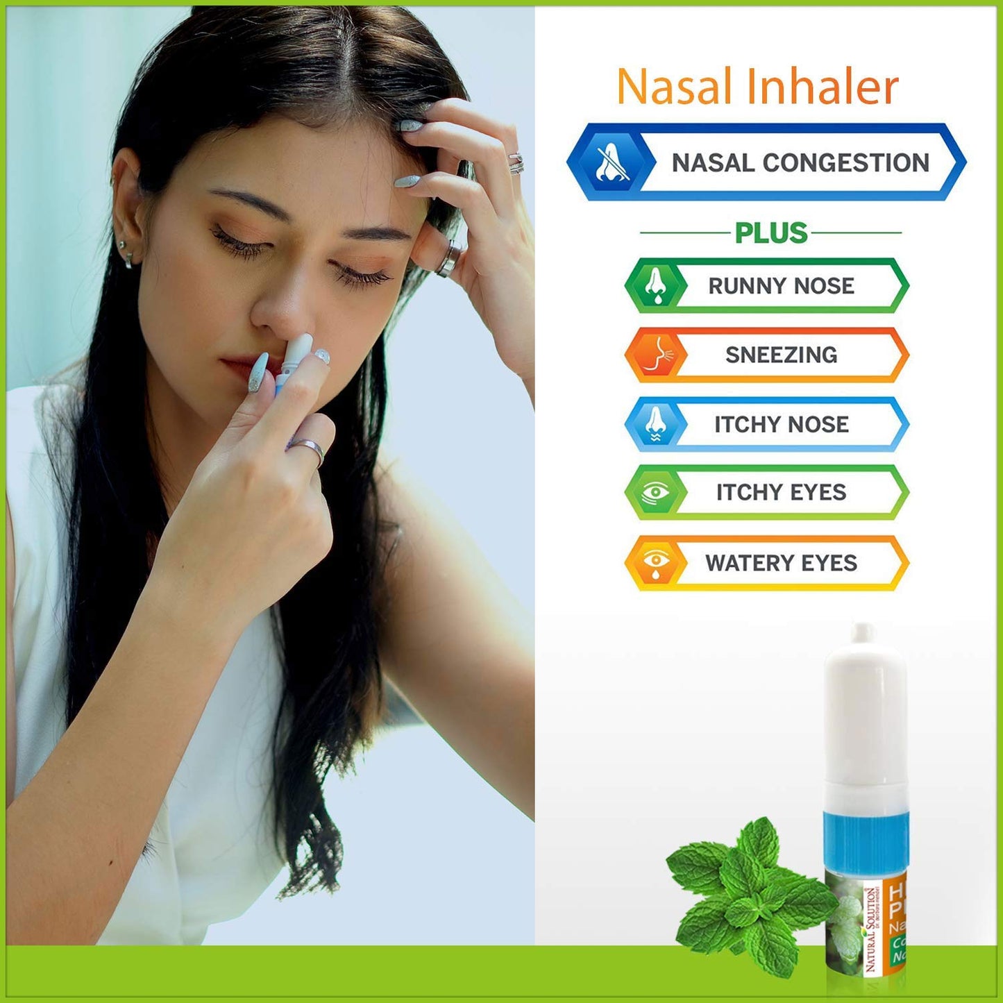 Natural Solution Salt Nasal Inhaler, Aromatherapy with Organic Mint Oil, Congestion, Refreshing and Relaxing Sinus Pressure Relief, 0.068oz | Pack of 3