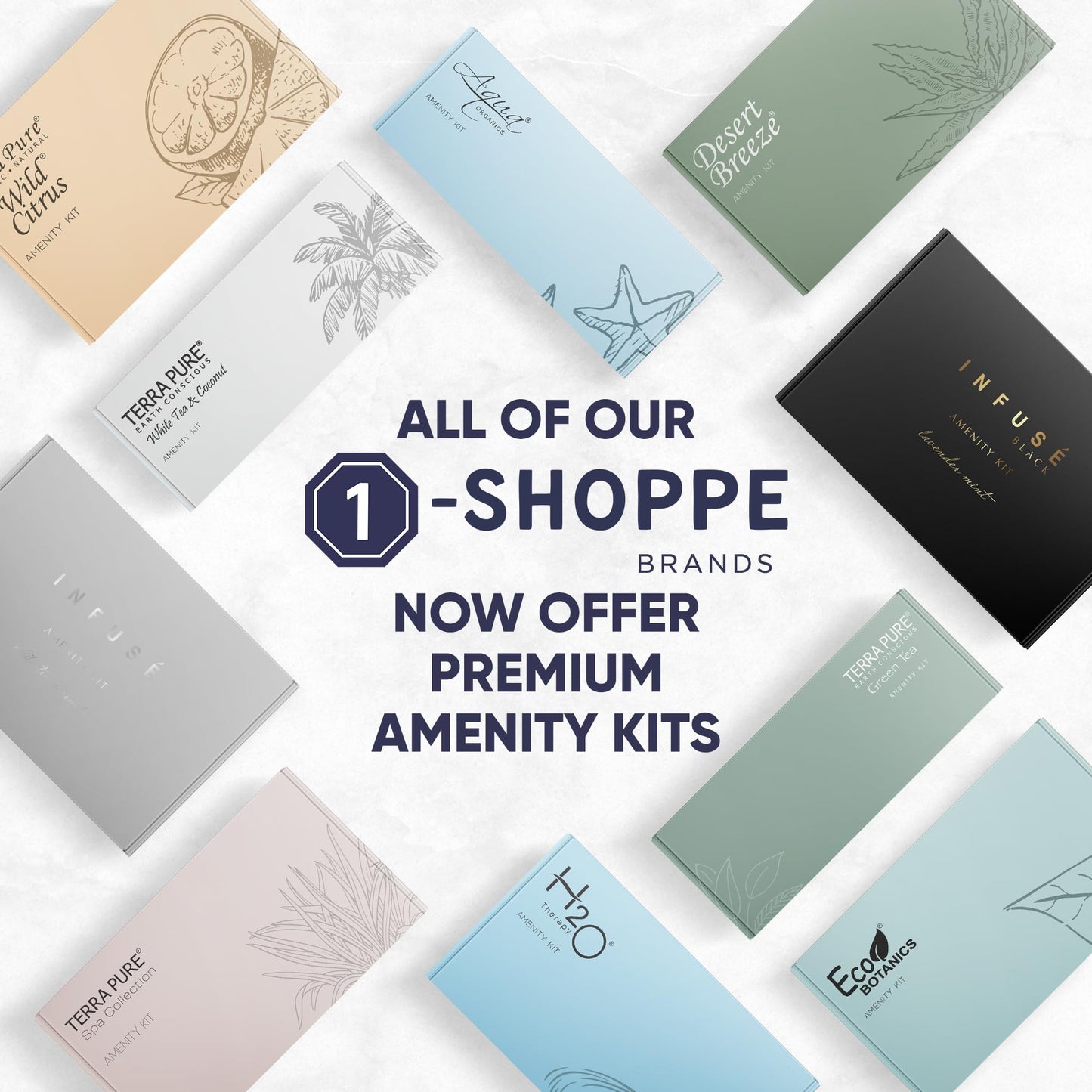 Eco Botanics Amenity & Accessory Kit | 0.85 oz Travel Size Shampoo, Conditioner, Lotion, Body Wash, Body Bar, Cleansing Bar, Shave & Dental Sets, Make-Up Remover Wipes, & Vanity Kit | 1 set per case