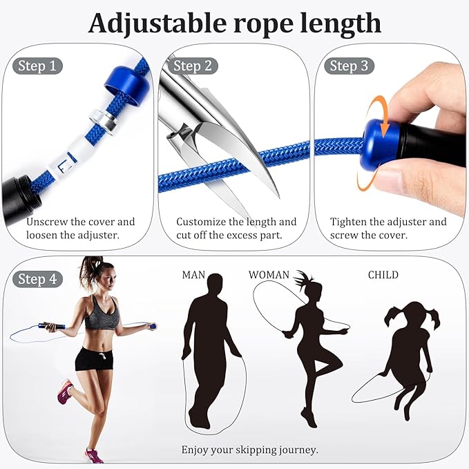 1LB Weighted Jump Ropes for fitness Women Men, Tangle-Free Ball Bearing Rapid Speed Skipping Jump Rope with Adjustable 9mm Cotton & PVC Cord, Aluminum Handles for MMA, Boxing, CrossFit, Weight-loss Workouts