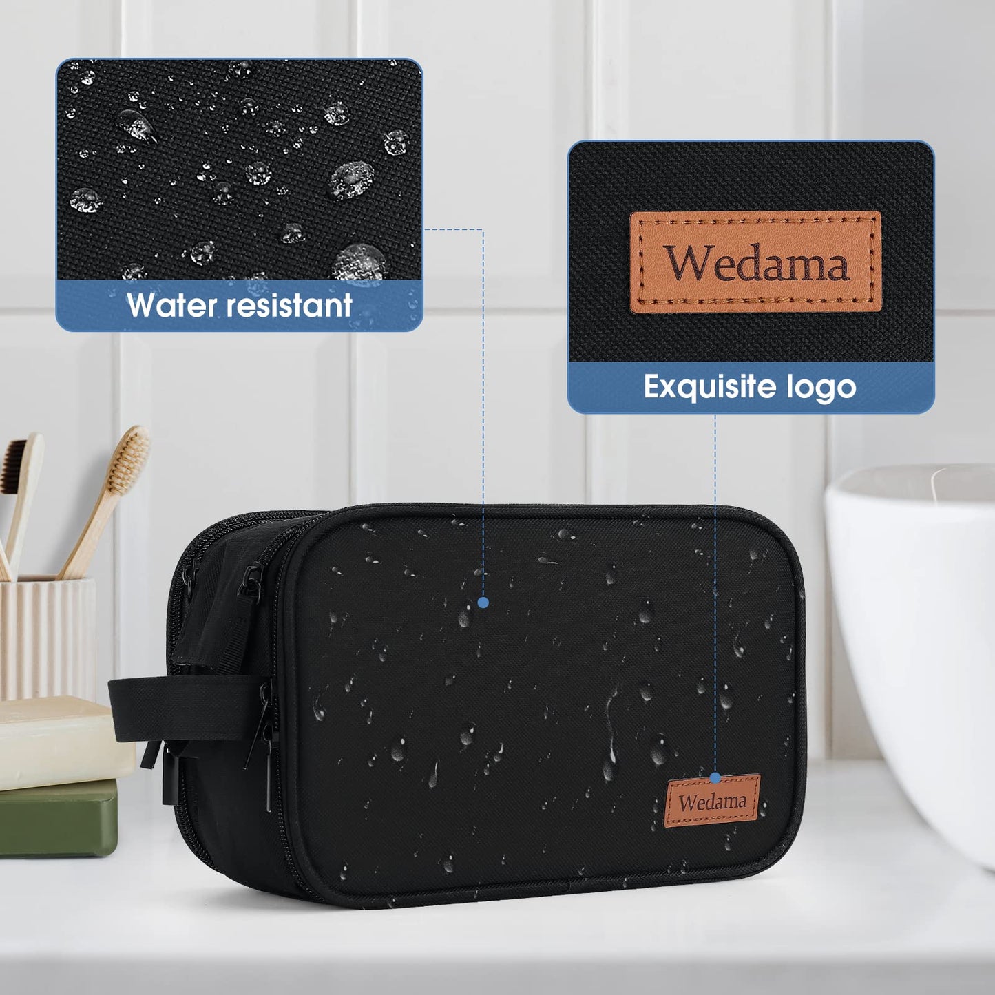 Wedama Toiletry Bag for Men, Handheld Travel Bag, Waterproof Toiletries, Thickened Polyester Dopp Kit, Toiletries Business Trips and Camping, Black