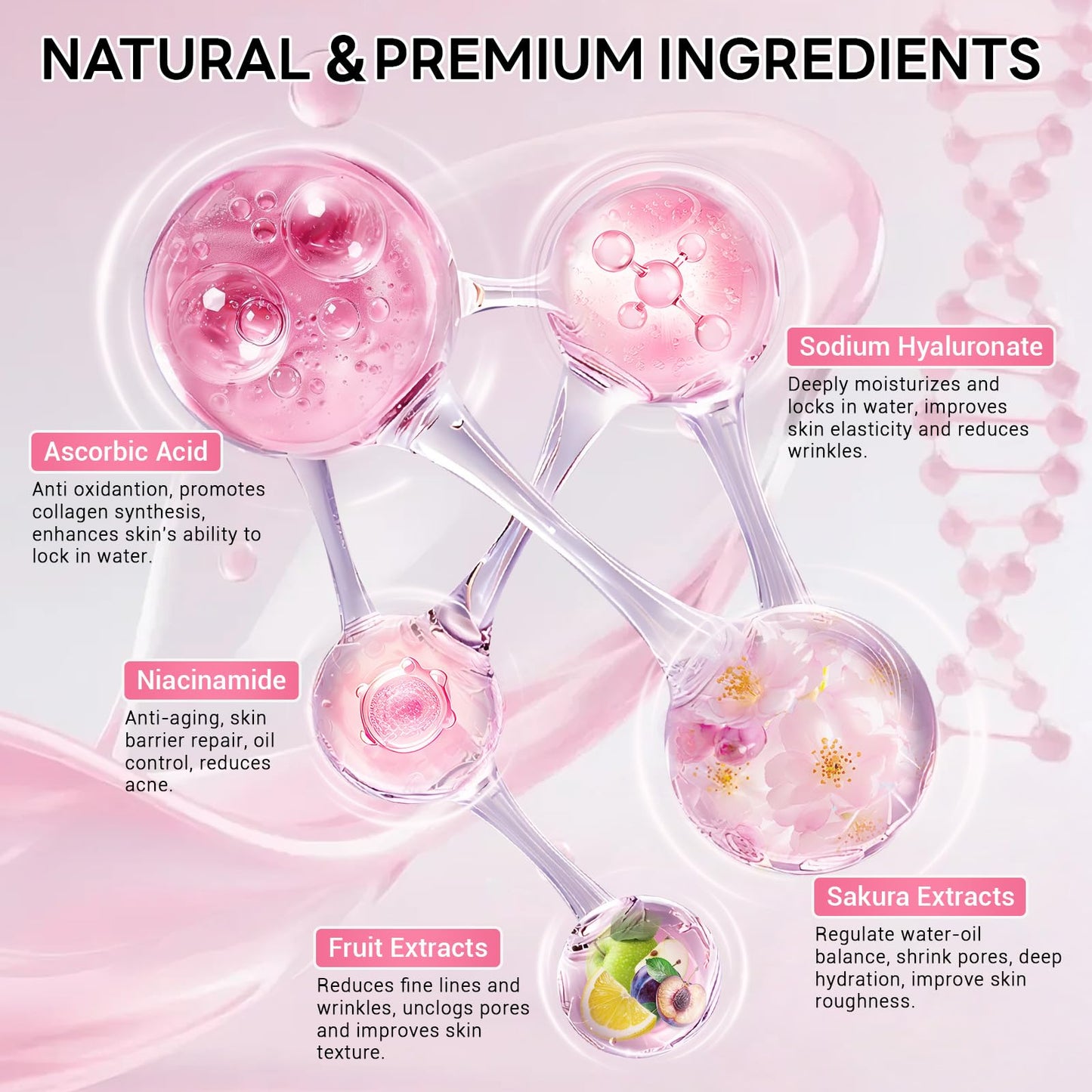 Japan Sakura Serum Ampoule, Intensive Hydration & Soothing Skin, Cherry Blossom Essence Ampoules for Face, Sakura Extract + Vitamin C, Smooth Fine Lines, Moisturizing Skin Care, 2 Boxes of 20 Ampoules