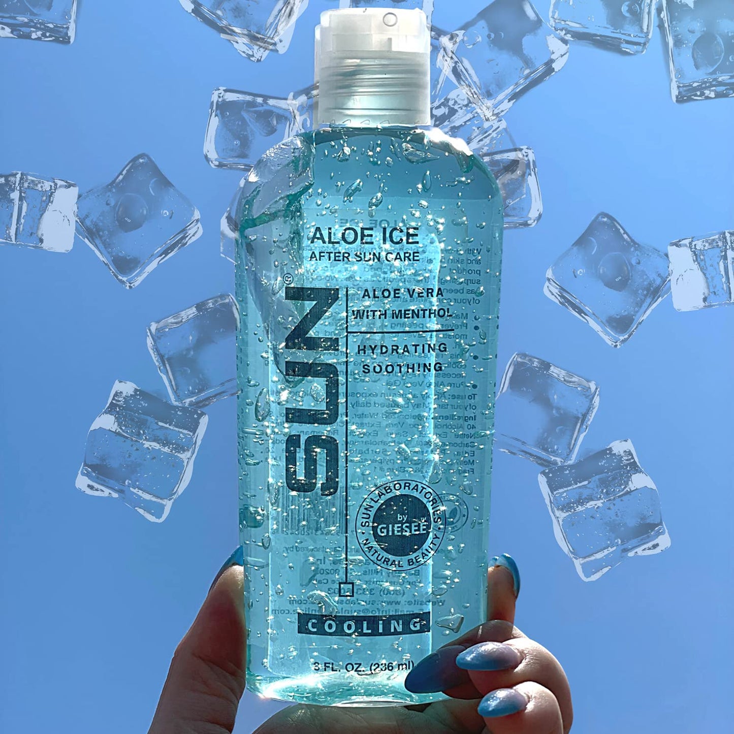 Sun Laboratories by Giesee Aloe Vera Ice Gel - Pure Organic Aloe Vera Gel, After Sun Lotion with Aloe for Sunburn Relief, Natural Aloe Vera Gel for Sunburn Recovery, Soothing Aloe Vera